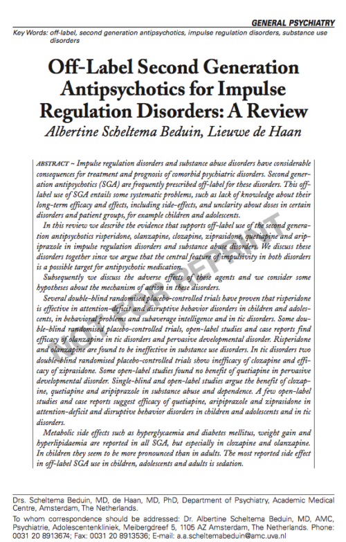 Off-Label Second Generation Antipsychotics for Impulse Regulation Disorders: A Review