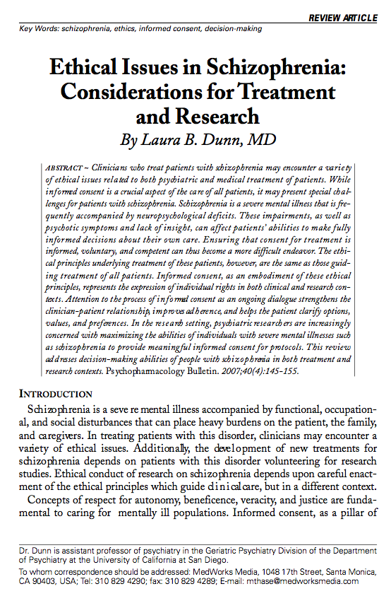 research paper on schizophrenia thesis