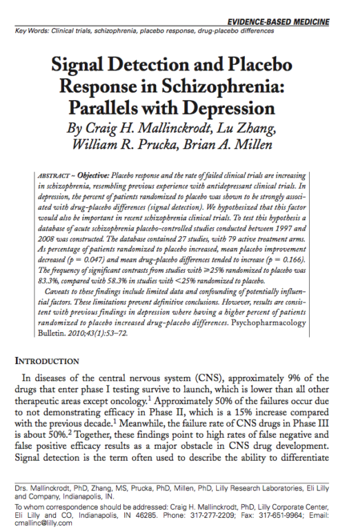 Signal Detection and Placebo Response in Schizophrenia: Parallels with Depression