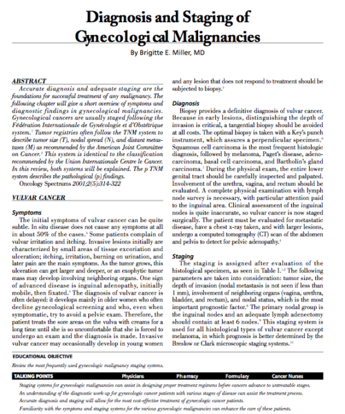 Diagnosis and Staging of Gynecological Malignancies