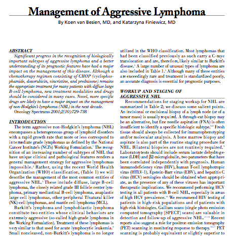 Management of Aggressive Lymphoma