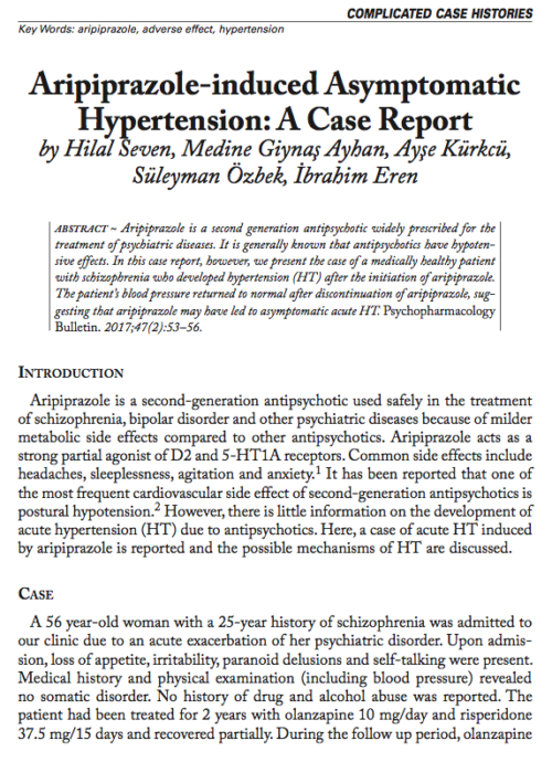 Aripiprazole-induced Asymptomatic Hypertension: A Case Report