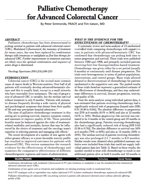 Palliative Chemotherapy for Advanced Colorectal Cancer