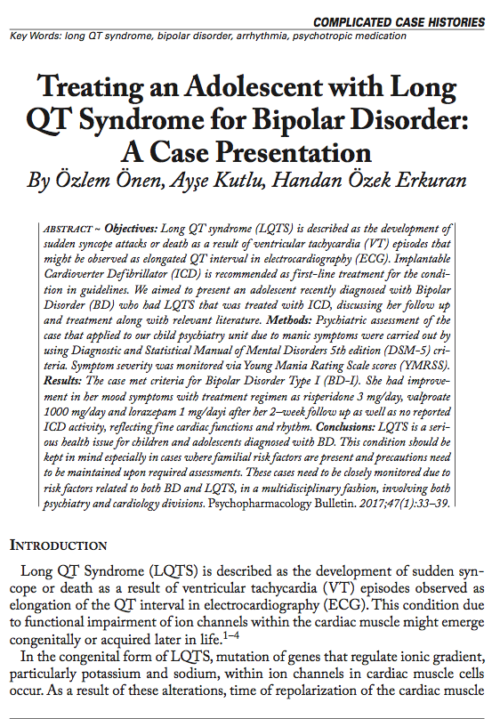 Treating an Adolescent with Long QT Syndrome for Bipolar Disorder: A Case Presentation